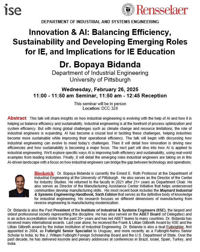 Dr. Bopaya Bidanda Colloquium Poster