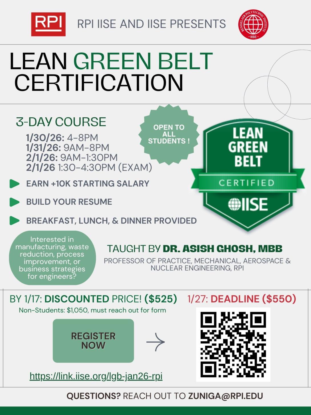 Lean Green Belt Certification- All are welcome to register!