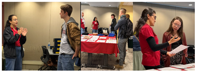 Current students of IME talk with admitted students and their families. 