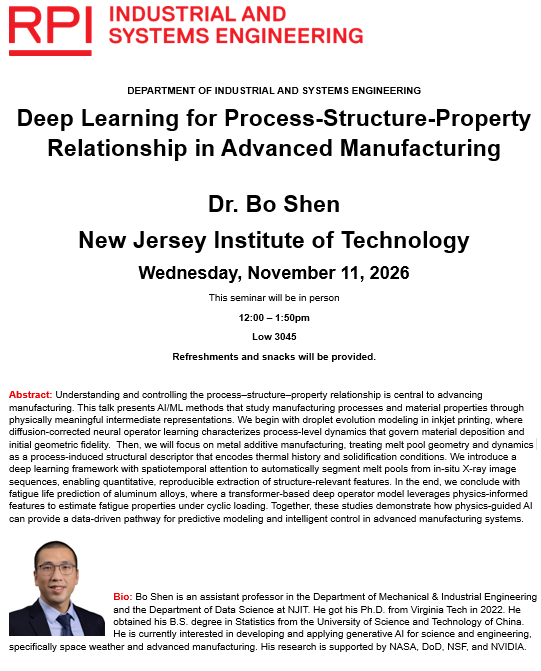 Dr. Bo Shen presents his talk Deep Learning for Process-Structure-Property Relationship in Advanced Manufacturing